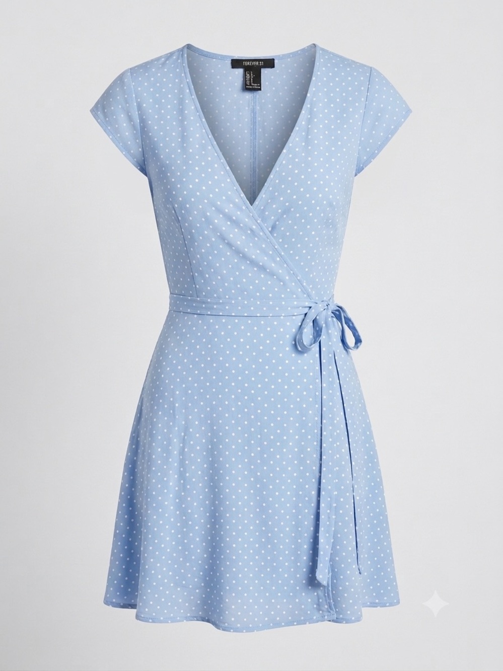 Forever 21 Light Blue Polka Dot Wrap-Style Mini Dress